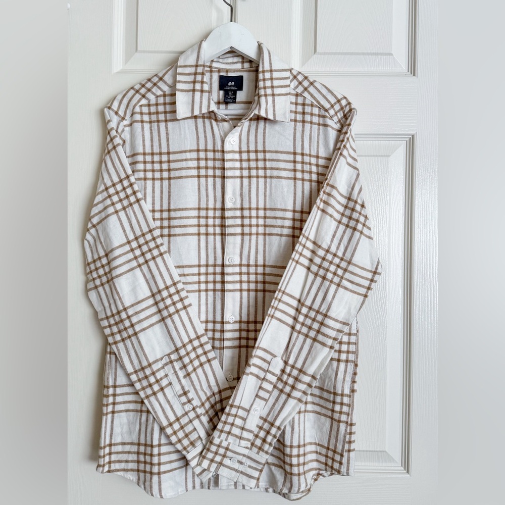 [Men-S] H&M Long Sleeved Regular Fit Flannel plaid/check Shirt 100% Cotton